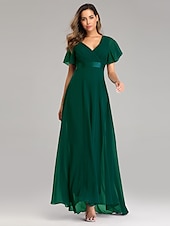 economico Abiti da sposa-Abito da sera A-Line Abito Impero Ospite di nozze Formale Serale Lunghezza sul pavimento Maniche corte Collo a V Abito da damigella Chiffon V retro con rouches a tinta unita 2025