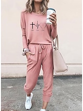 economico Tute da donna-Completi da donna 2 pezzi con felpa streetwear set di pantaloni con t-shirt base a maniche corte collo a giro stampa con cuore e lacci vacanza casual quotidiana nero rosa grigio autunno e inverno