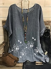 ieftine Topuri florale-Bluză pentru femei mărime mare inimă florală vintage basic casual cu mâneci scurtă mânecă dolman guler rotund vacanță zilnic imprimeu lotus fluture păpădie dragoste vară primăvară