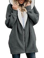 economico Felpe e Sweatshirt Texturizzati-Per donna Streetwear Oversize Pile Sherpa Cerniera Marrone rossastro Blu denim Nero Tinta unica Informale Manica lunga Vello S M L XL XXL 3XL / Imbottitura di pile / Lungo