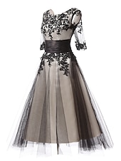 cheap Cocktail Dresses-Ball Gown Evening Gown Elegant Dress Formal Evening Ankle Length Half Sleeve Jewel Neck Fall Wedding Guest Lace with Lace Insert Appliques  dress to impress Dresses
