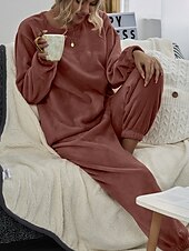 cheap Women&#039;s Sleepwear-Women&#039;s Pink Fleece Pajamas Nighty Pjs Sets 2 Pieces Pure Color Sport Simple Comfort Party Home Street Warm Gift Long Sleeve Hoodie Pant Elastic Waistband Winter Fall Home Outfits