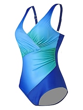 cheap One-piece swimsuits-Women&#039;s Plus Size Swimwear One Piece Bathing Suits Cheeky Swimsuit Ruched Tummy Control Beach Wear Ombre Gradient Color Sleeveless Bathing Suits