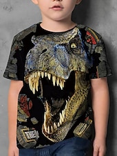 お買い得  男の子の3D動物-男の子 3D 動物 カラーブロック 3Dプリント Tシャツ Ｔシャツ 半袖 3Dプリント 夏 ストリートファッション ベーシック 子供 3〜12年