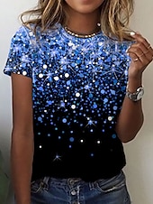 preiswerte Kunst &amp; Design T-Shirt-Damen T Shirt Gelb Blau Purpur Graphic Galaxis Bedruckt Kurzarm Täglich Wochenende Basic Rundhalsausschnitt Standard Abstrakt Farbe S