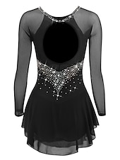 voordelige Schaatsjurken-Kunstschaatsjurk Dames Voor meisjes Schaatsen Jurken Paars Zwart Wit Open achterkant Netstof Spandex Hoge Elasticiteit Opleiding Wedstrijd Kunstschaatskleding Klassiek Kristal / Bergkristal Lange mouw