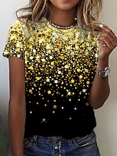 preiswerte Kunst &amp; Design T-Shirt-Damen T Shirt Gelb Blau Purpur Graphic Galaxis Bedruckt Kurzarm Täglich Wochenende Basic Rundhalsausschnitt Standard Abstrakt Farbe S
