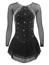 voordelige Schaatsjurken-Kunstschaatsjurk Dames Voor meisjes Schaatsen Jurken Paars Zwart Wit Open achterkant Netstof Spandex Hoge Elasticiteit Opleiding Wedstrijd Kunstschaatskleding Klassiek Kristal / Bergkristal Lange mouw