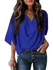 abordables Hauts de Travail pour Femmes-Chemisier Chemise Femme Violet Claire Amande Bleu Ciel Plein Manches Longues Casual basique Col V S