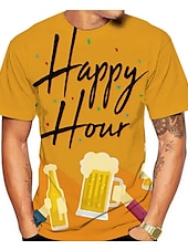 voordelige 3D T-shirts-Voor heren Grafisch Bier T-shirt Korte mouw T-shirt Ronde hals Overhemd Dagelijks Geel Kleding Normaal XS S M L XL 2XL 3XL