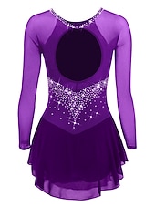 voordelige Schaatsjurken-Kunstschaatsjurk Dames Voor meisjes Schaatsen Jurken Paars Zwart Wit Open achterkant Netstof Spandex Hoge Elasticiteit Opleiding Wedstrijd Kunstschaatskleding Klassiek Kristal / Bergkristal Lange mouw
