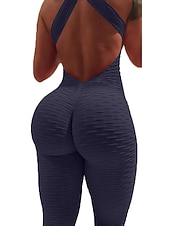 tanie Zestawy i jednoczęściowe-Damskie Dres Kombinezon treningowy Śpiochy dla dorosłych Skrzyżowane ramiączka Jednokolorowe Getry Body Kombinezon Lato Wiosna Czarny Biały Spandeks Trening w siłowni Zdatność Joga Wysoka talia