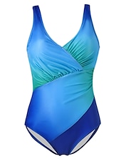 cheap One-piece swimsuits-Women&#039;s Plus Size Swimwear One Piece Bathing Suits Cheeky Swimsuit Ruched Tummy Control Beach Wear Ombre Gradient Color Sleeveless Bathing Suits