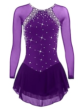 voordelige Schaatsjurken-Kunstschaatsjurk Dames Voor meisjes Schaatsen Jurken Paars Zwart Wit Open achterkant Netstof Spandex Hoge Elasticiteit Opleiding Wedstrijd Kunstschaatskleding Klassiek Kristal / Bergkristal Lange mouw