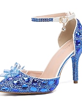 economico Invitato al matrimonio-sandali con tacco alto in strass viola da donna – eleganti scarpe da sposa con cinturino alla caviglia in cristallo