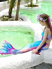 abordables Maillot de bain sirène-Enfants Fille Trois pièces Maillots de bain sirène Maillot de Bain Plage Natation Bloc de couleur à imprimé arc-en-ciel Actif Imprimer Maillots de bain 3-10 ans Eté Rose Claire Rose poussiéreuse