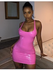 ieftine Bodycon Club Dresses-Pentru femei Rochie Mini Rochie de petrecere Rochie de vacanta Bodycon Rochie sexy Stilat fierbinte De Bază În aer liber Vacanță Petrecere Zvelt Culoare pură Fără manșon U Adânc Negru Roz Îmbujorat