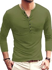 preiswerte Lässiges Henley-T-Shirt-Herren T-Shirt mit Knöpfen T Shirt Langarmshirt Langarm Stehkragen Frühling &amp; Herbst Einfach Leicht Klassisch Lässig Button-Down Urlaub Lässig Ferien Wein Schwarz Weiß Top T-Shirt für Herren