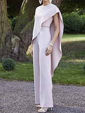abordables Combinaisons pour maman-Combinaisons de la mère de la mariée Invitée de mariage Élégante Col bijou Longueur Sol Tissu extensible sans manches avec volants 2025 taille personnalisée gratuite