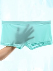 abordables Bóxer de hombre-Calzoncillos bóxer de color sólido a la moda básica para hombre, ropa interior elástica a media cintura, bragas transparentes, transpirables, cómodas, 1 pieza, blanco, verde, rojo, azul claro, m