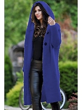abordables Vestes en laine-Gilet Maille Femme Grosse maille Tricoter Tunique Bouton Tricoté Couleur unie Capuche basique à la mode du quotidien manche longue Hiver Automne Vert Bleu S M L / Chunky / Casual / Ample