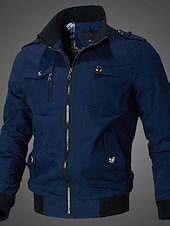 cheap Men&#039;s Jackets &amp; Coats-Men&#039;s Bomber Jacket Lightweight Jacket Summer Jacket Work Jacket Sports Climbing Windproof Warm Patchwork Fall Solid Color Stand Collar Cotton Black Army Green Red Blue Khaki Jacket