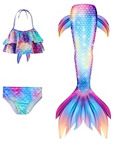 abordables Maillot de bain sirène-Enfants Fille Trois pièces Maillots de bain sirène Maillot de Bain Plage Natation Bloc de couleur à imprimé arc-en-ciel Actif Imprimer Maillots de bain 3-10 ans Eté Rose Claire Rose poussiéreuse