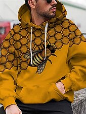 abordables Sudaderas con capucha para hombre-Hombre Abeja Estampados Sudadera Sudaderas Sudadera Manga Larga Sudadera con capucha Con Capucha Estampado 3D Impresión 3D Diario Deportes Amarillo Estampado Diseñador