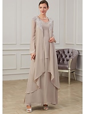 ieftine Cu jacheta-Rochie Tip A pentru Mamă a Miresei Invitată la Nuntă Elegantă cu Guler Cărămizat Lungime Până la Podea din Chiffon cu Mâneci Lungi și Sacou cu Aplice mărime personalizată gratuit