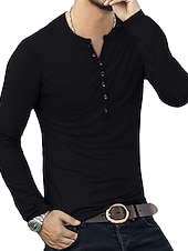 preiswerte Lässiges Henley-T-Shirt-Herren T-Shirt mit Knöpfen T Shirt Langarmshirt Langarm Stehkragen Frühling &amp; Herbst Einfach Leicht Klassisch Lässig Button-Down Urlaub Lässig Ferien Wein Schwarz Weiß Top T-Shirt für Herren