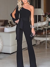 economico Abiti da sposa-Tute Abito da sera Vestito elegante Ospite di matrimonio Formal Serata Lunghezza pavimento Maniche lunghe Una spalla Tessuto elasticizzato con colore puro elegante 2025