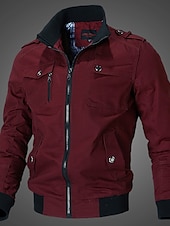 cheap Men&#039;s Jackets &amp; Coats-Men&#039;s Bomber Jacket Lightweight Jacket Summer Jacket Work Jacket Sports Climbing Windproof Warm Patchwork Fall Solid Color Stand Collar Cotton Black Army Green Red Blue Khaki Jacket