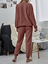 cheap Women&#039;s Sleepwear-Women&#039;s Pink Fleece Pajamas Nighty Pjs Sets 2 Pieces Pure Color Sport Simple Comfort Party Home Street Warm Gift Long Sleeve Hoodie Pant Elastic Waistband Winter Fall Home Outfits