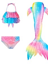 abordables Maillot de bain sirène-Enfants Fille Trois pièces Maillots de bain sirène Maillot de Bain Plage Natation Bloc de couleur à imprimé arc-en-ciel Actif Imprimer Maillots de bain 3-10 ans Eté Rose Claire Rose poussiéreuse