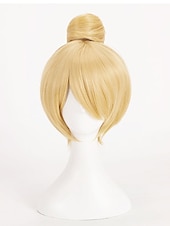 Χαμηλού Κόστους Ζευγάρι Περούκες-Περούκι Τίνκερ Μπελ Φαίρυ Τίνκερ Μπελ Τίνκερμπελ Κοςplay Περούκια Κοντά Ξανθά Μαλλιά με Κότσο Ανθεκτικό στη Θερμότητα Συνθετικό Περούκι Χάλοουιν