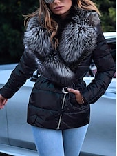 halpa Puffit ja Parkat-Naisten Talvitakki Puhujakki Kausaliteetti Päivittäin Talvi Normaali Takki Poolokaulus Loose Fit Pidä lämpimänä Vapaa-aika Jackets Pitkähihainen Yhtenäinen Turkiskoristeet Hopean harmaa Musta