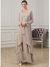 ieftine Cu jacheta-Rochie Tip A pentru Mamă a Miresei Invitată la Nuntă Elegantă cu Guler Cărămizat Lungime Până la Podea din Chiffon cu Mâneci Lungi și Sacou cu Aplice mărime personalizată gratuit
