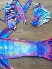abordables Maillot de bain sirène-Enfants Fille Trois pièces Maillots de bain sirène Maillot de Bain Plage Natation Bloc de couleur à imprimé arc-en-ciel Actif Imprimer Maillots de bain 3-10 ans Eté Rose Claire Rose poussiéreuse
