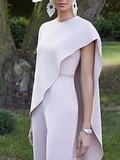 abordables Combinaisons pour maman-Combinaisons de la mère de la mariée Invitée de mariage Élégante Col bijou Longueur Sol Tissu extensible sans manches avec volants 2025 taille personnalisée gratuite
