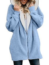 economico Felpe e Sweatshirt Texturizzati-Per donna Streetwear Oversize Pile Sherpa Cerniera Marrone rossastro Blu denim Nero Tinta unica Informale Manica lunga Vello S M L XL XXL 3XL / Imbottitura di pile / Lungo