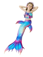 abordables Maillot de bain sirène-Enfants Fille Trois pièces Maillots de bain sirène Maillot de Bain Plage Natation Bloc de couleur à imprimé arc-en-ciel Actif Imprimer Maillots de bain 3-10 ans Eté Rose Claire Rose poussiéreuse