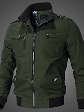 cheap Men&#039;s Jackets &amp; Coats-Men&#039;s Bomber Jacket Lightweight Jacket Summer Jacket Work Jacket Sports Climbing Windproof Warm Patchwork Fall Solid Color Stand Collar Cotton Black Army Green Red Blue Khaki Jacket