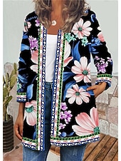 economico capispalla grafici-giacca da donna giacca casual stampa floreale cappotto regolare autunnale girocollo vestibilità regolare giacca casual traspirante manica lunga verde nero blu vacanza quotidiana