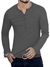 preiswerte Lässiges Henley-T-Shirt-Herren T-Shirt mit Knöpfen T Shirt Langarmshirt Langarm Stehkragen Frühling &amp; Herbst Einfach Leicht Klassisch Lässig Button-Down Urlaub Lässig Ferien Wein Schwarz Weiß Top T-Shirt für Herren