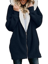 economico Felpe e Sweatshirt Texturizzati-Per donna Streetwear Oversize Pile Sherpa Cerniera Marrone rossastro Blu denim Nero Tinta unica Informale Manica lunga Vello S M L XL XXL 3XL / Imbottitura di pile / Lungo