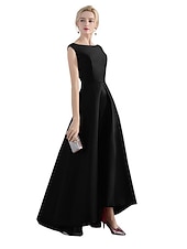 abordables Robes de fête-Robe de soirée en A Robe rouge verte Invité de mariage Tenue de fête Asymétrique Sans manches Col bijou Satin avec un style épuré pour impressionner 2025
