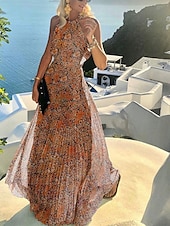 abordables Robes de vacances-robe décontractée pour femme robe swing robe à pois robe longue robe maxi robe en mousseline plissée vert noir bleu sans manches imprimé printemps été licou vacances plage tous les jours 2023 s m l xl