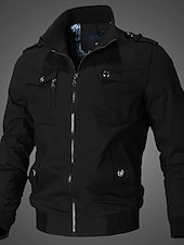 cheap Men&#039;s Jackets &amp; Coats-Men&#039;s Bomber Jacket Lightweight Jacket Summer Jacket Work Jacket Sports Climbing Windproof Warm Patchwork Fall Solid Color Stand Collar Cotton Black Army Green Red Blue Khaki Jacket