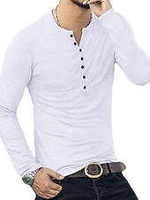 preiswerte Lässiges Henley-T-Shirt-Herren T-Shirt mit Knöpfen T Shirt Langarmshirt Langarm Stehkragen Frühling &amp; Herbst Einfach Leicht Klassisch Lässig Button-Down Urlaub Lässig Ferien Wein Schwarz Weiß Top T-Shirt für Herren