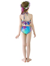 abordables Maillot de bain sirène-Enfants Fille Trois pièces Maillots de bain sirène Maillot de Bain Plage Natation Bloc de couleur à imprimé arc-en-ciel Actif Imprimer Maillots de bain 3-10 ans Eté Rose Claire Rose poussiéreuse